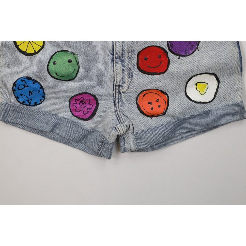 Vintage 70s 80s Levis Womens 26 Hand Painted Free Speech Acid Wash Shorts USA - Picture 4 of 14